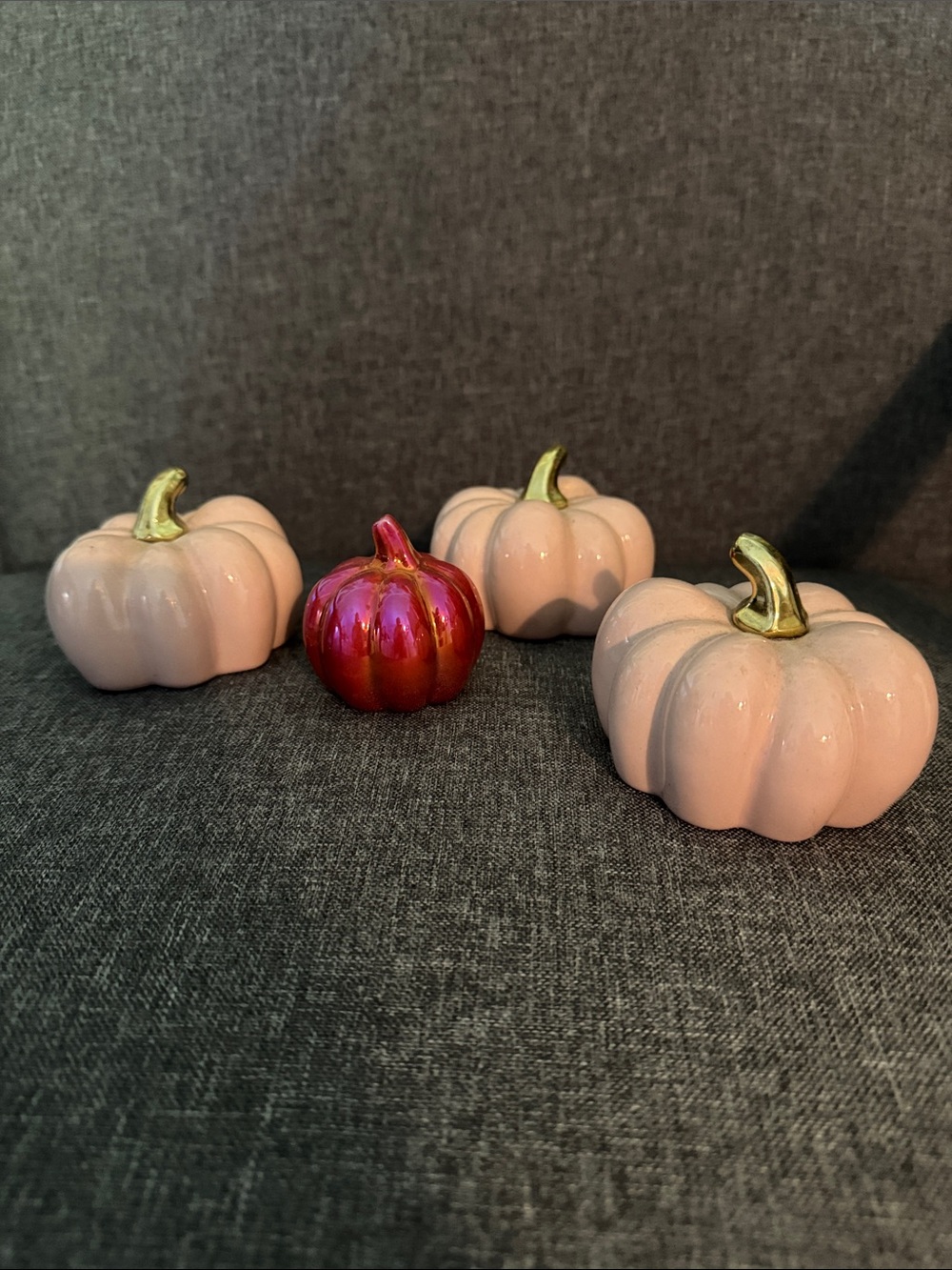 Pink and gold Ceramic Pumpkin Trio with One hot pink Accent Pumpkin 3.5-4 inch